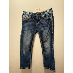 Women's Rock Revival Blue Ankle & Cropped Jeans with White Stitching, Size 7/8